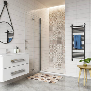 76x195 cm Porta Doccia Per Nicchia Battente e Pieghevole a Libro In Vetro Temperato Trasparente Anticalcare Da 6 mm