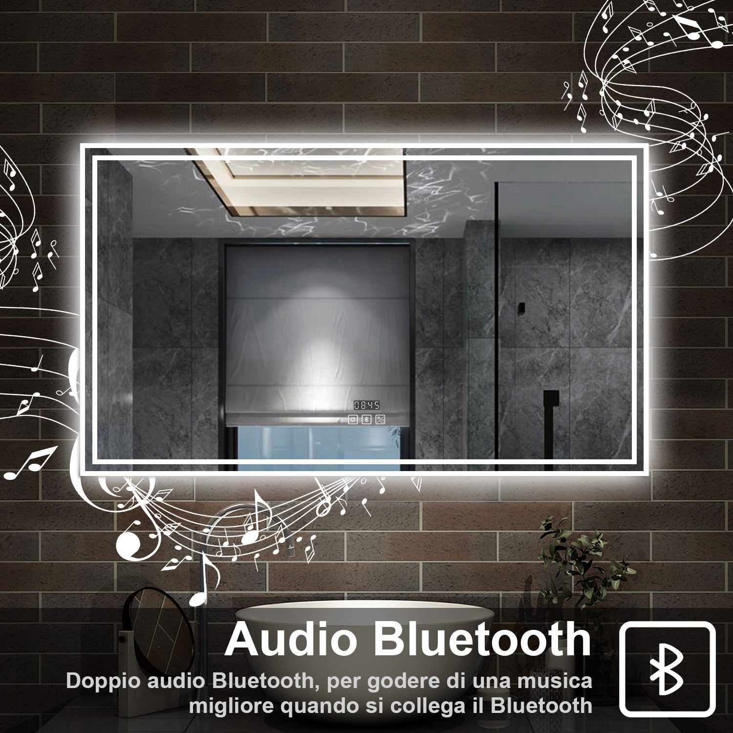 140 x 80 cm,AICA Specchio da Bagno LED con Luce, 3 Colori Regolabili,Blue tooth,orologio,memoria, antiappannamento,CRI>90,autospegnimento