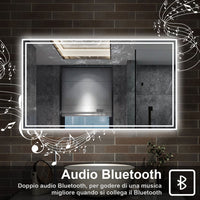 140 x 80 cm,AICA Specchio da Bagno LED con Luce, 3 Colori Regolabili,Blue tooth,orologio,memoria, antiappannamento,CRI>90,autospegnimento