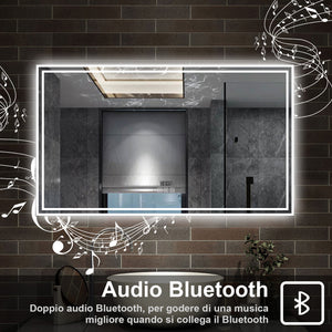 140 x 80 cm,AICA Specchio da Bagno LED con Luce, 3 Colori Regolabili,Blue tooth,orologio,memoria, antiappannamento,CRI>90,autospegnimento