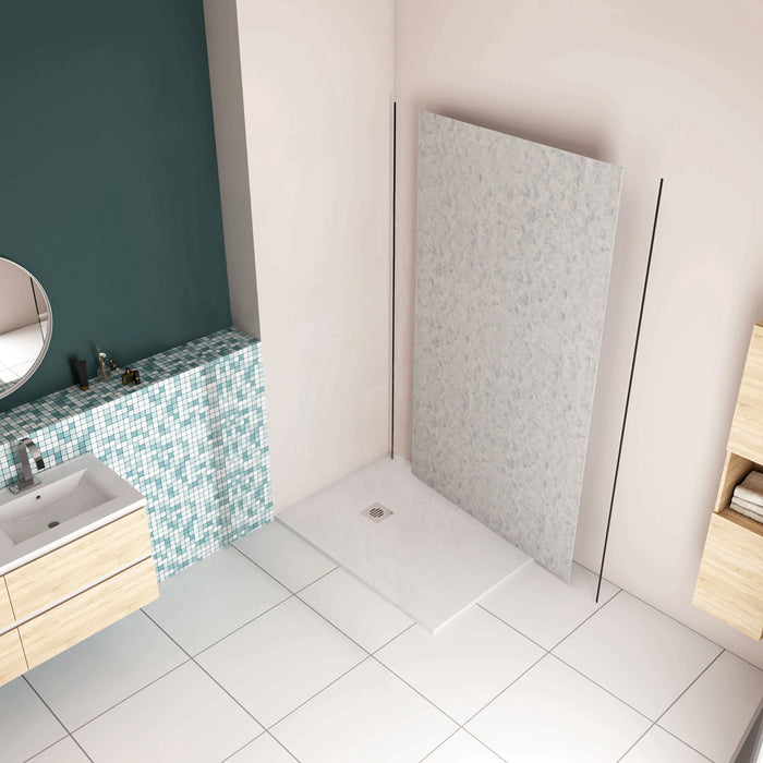 120x210 cm Pannello Doccia Realizzato in Alluminio Spessore 3mm con Profili Finitura Grigio Cemento per Rivestimento Parete Bagno