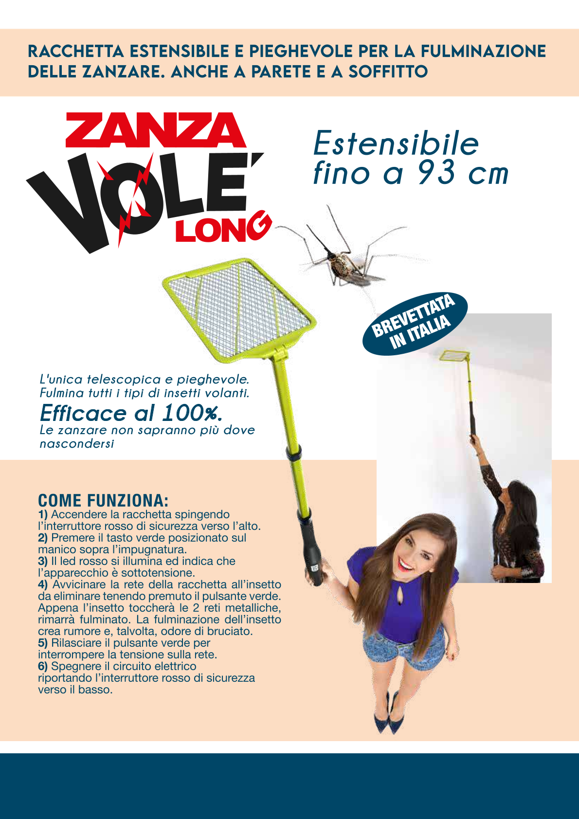 RACCHETTA PER ZANZARE FULMINA CFG ZANZA VOLE' LONG Z041 ZANZAVOLE' ESTENSIBILE