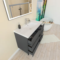 Mobile Bagno Appoggio 99 cm con 3 Cassetti, Lavabo da Incasso, Nero