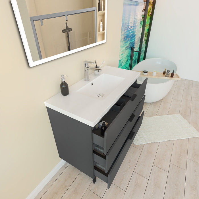 Mobile Bagno Appoggio 99 cm con 3 Cassetti, Lavabo da Incasso, Nero