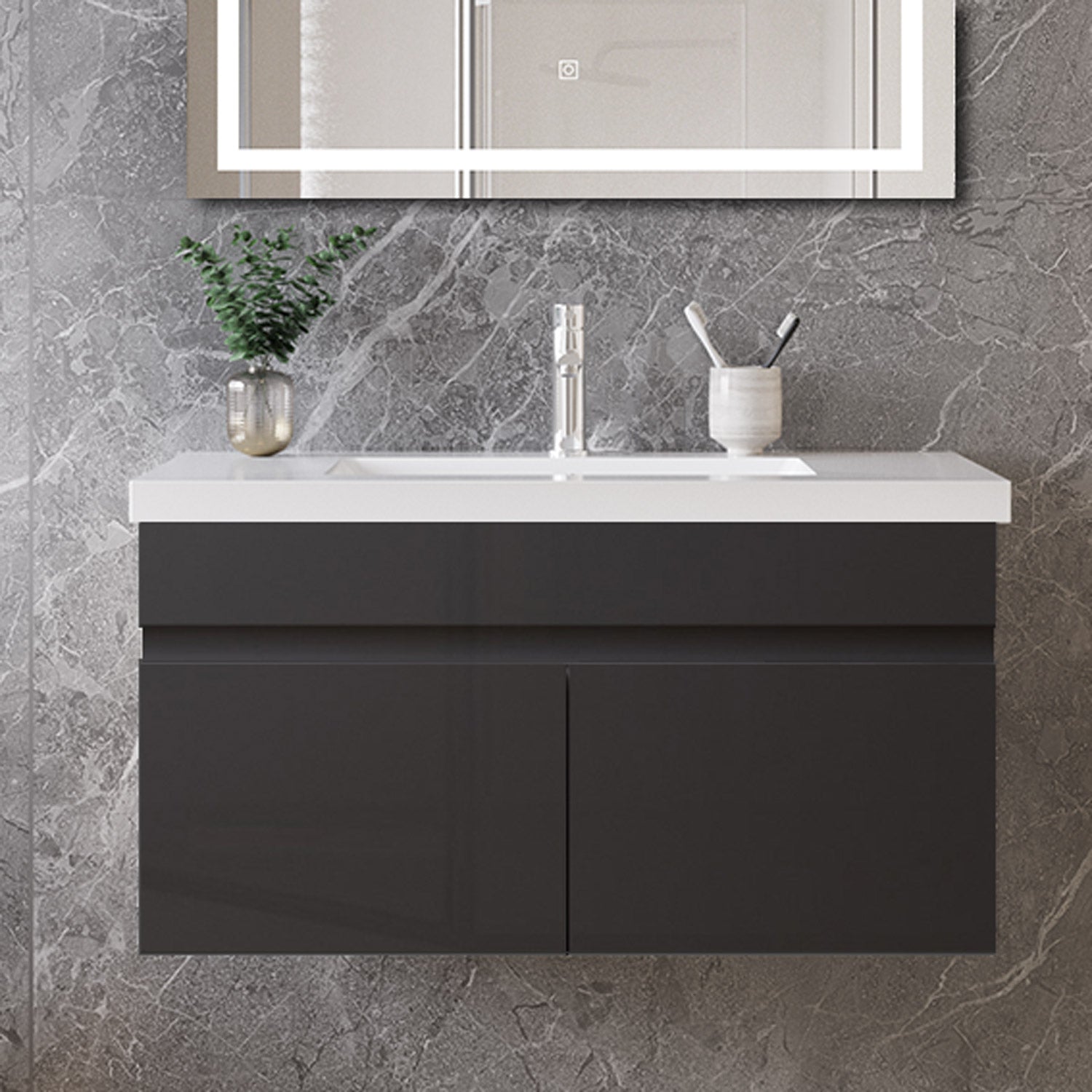 Mobile bagno sospeso con lavabo da incasso 79 cm,bianco, 2 ante.