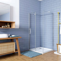 195cm Box Doccia Angolare Porta Battente con Parete Fissa 100x70cm Vetro 6 mm Temperato Anticalcare Trasparente con 2 Barre Stabilizzatrici da 30cm e 140cm