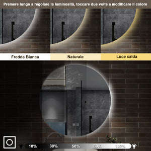 100 x 100 cm,AICA Specchio da Bagno LED con Luce, 3 Colori Regolabili,memoria, antiappannamento,CRI>90,autospegnimento
