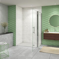 195 cm Box Doccia Walk In Porta Battente 87 cm + Parete Fissa 90 cm Vetro 6mm Anticalcare Barra da 45 cm Cromo Lucido