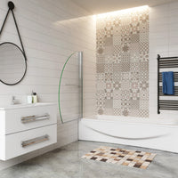 100x150cm Parete Vasca Doccia Sopravasca Pannello Forma Vela in Vetro Temperato 8 mm Trasparente Anticalcare Telaio Cromato Lucido Portasciugamani