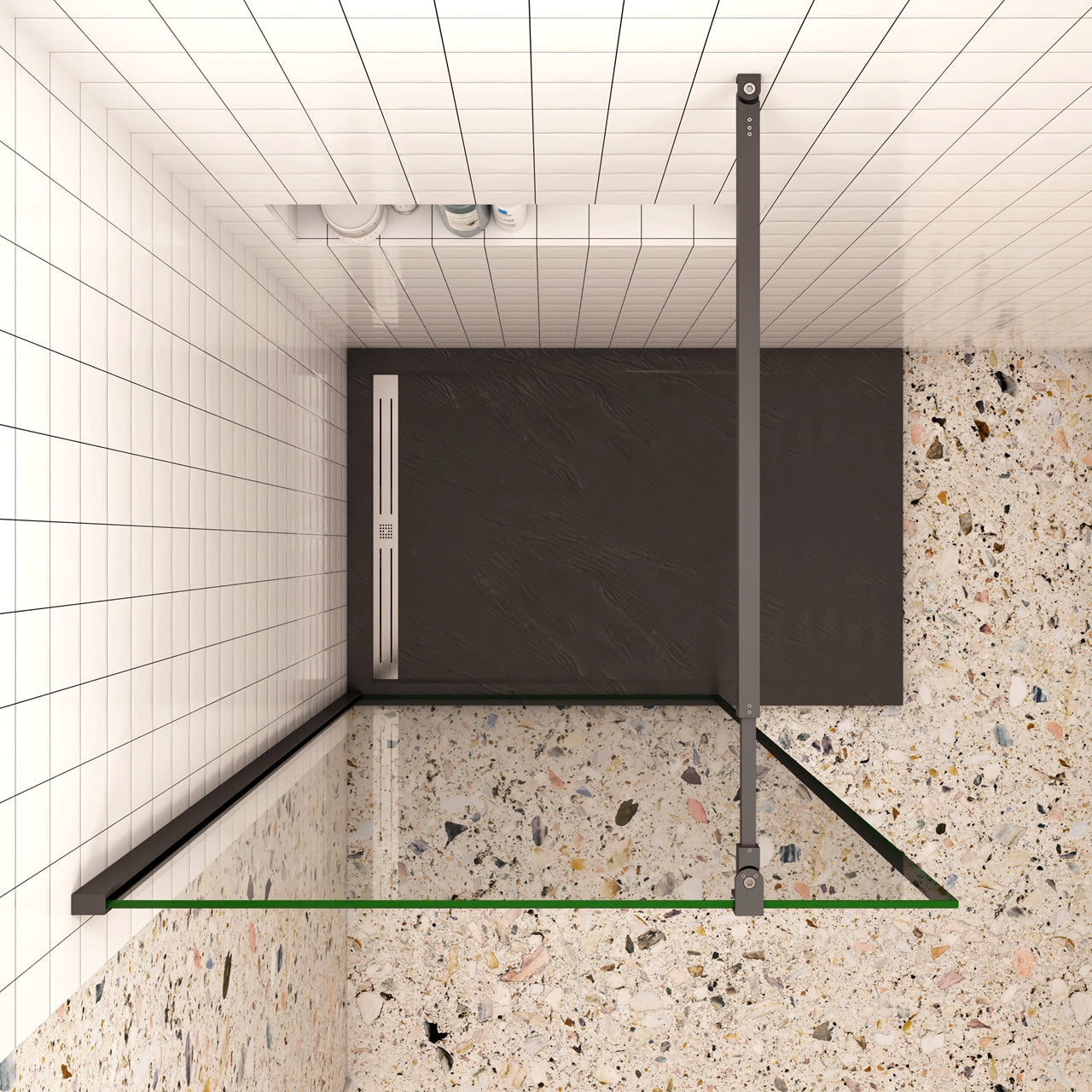 80x200cm Walk In Parete Per Doccia in Vetro Temperato 8mm Anticalcare con Bordo Nero Serigrafato Barra Stabilizzatrice da 73-120 cm