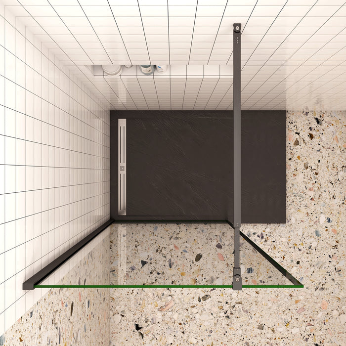 80x200cm Walk In Parete Per Doccia in Vetro Temperato 8mm Anticalcare con Bordo Nero Serigrafato Barra Stabilizzatrice da 73-120 cm