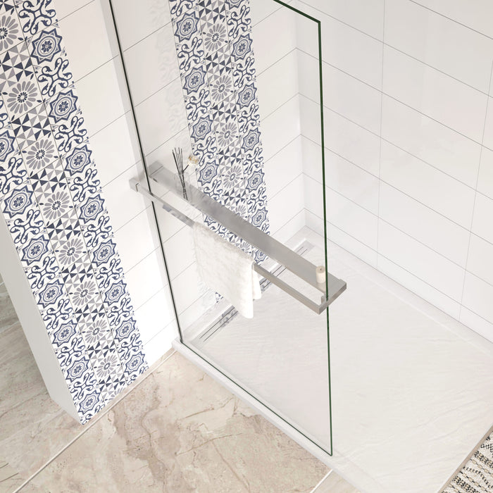 Mensola Doccia per Parete Doccia Walk in 100 cm Alluminio Cromo Lucido Porta-asciugamani Adattabile Vetro da 8 mm