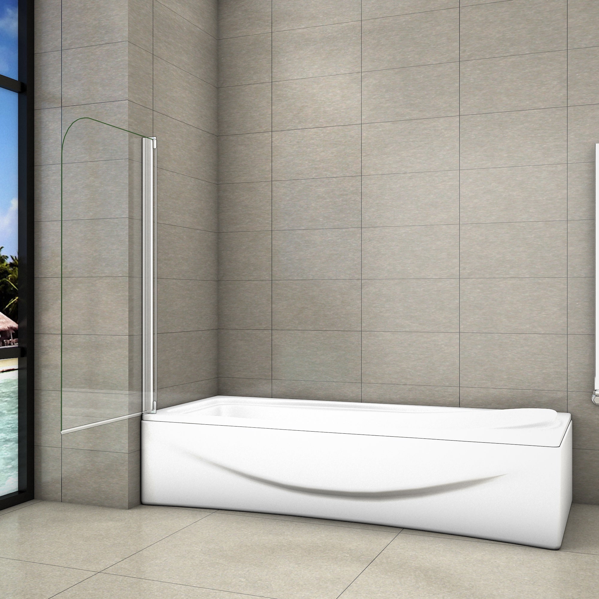 80x140 cm Sopravasca Parete Per Vasca Pannello Singolo Vetro Temperato 4 mm Trasparente Telaio Argento Opaco