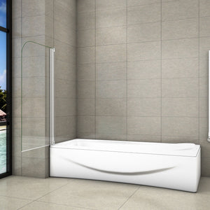 80x140 cm Sopravasca Parete Per Vasca Pannello Singolo Vetro Temperato 4 mm Trasparente Telaio Argento Opaco