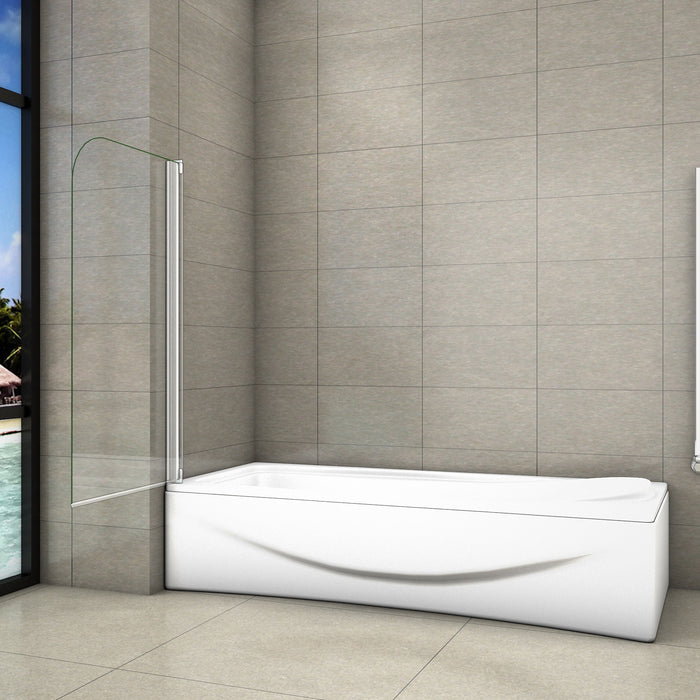 80x140 cm Sopravasca Parete Per Vasca Pannello Singolo Vetro Temperato 4 mm Trasparente Telaio Argento Opaco