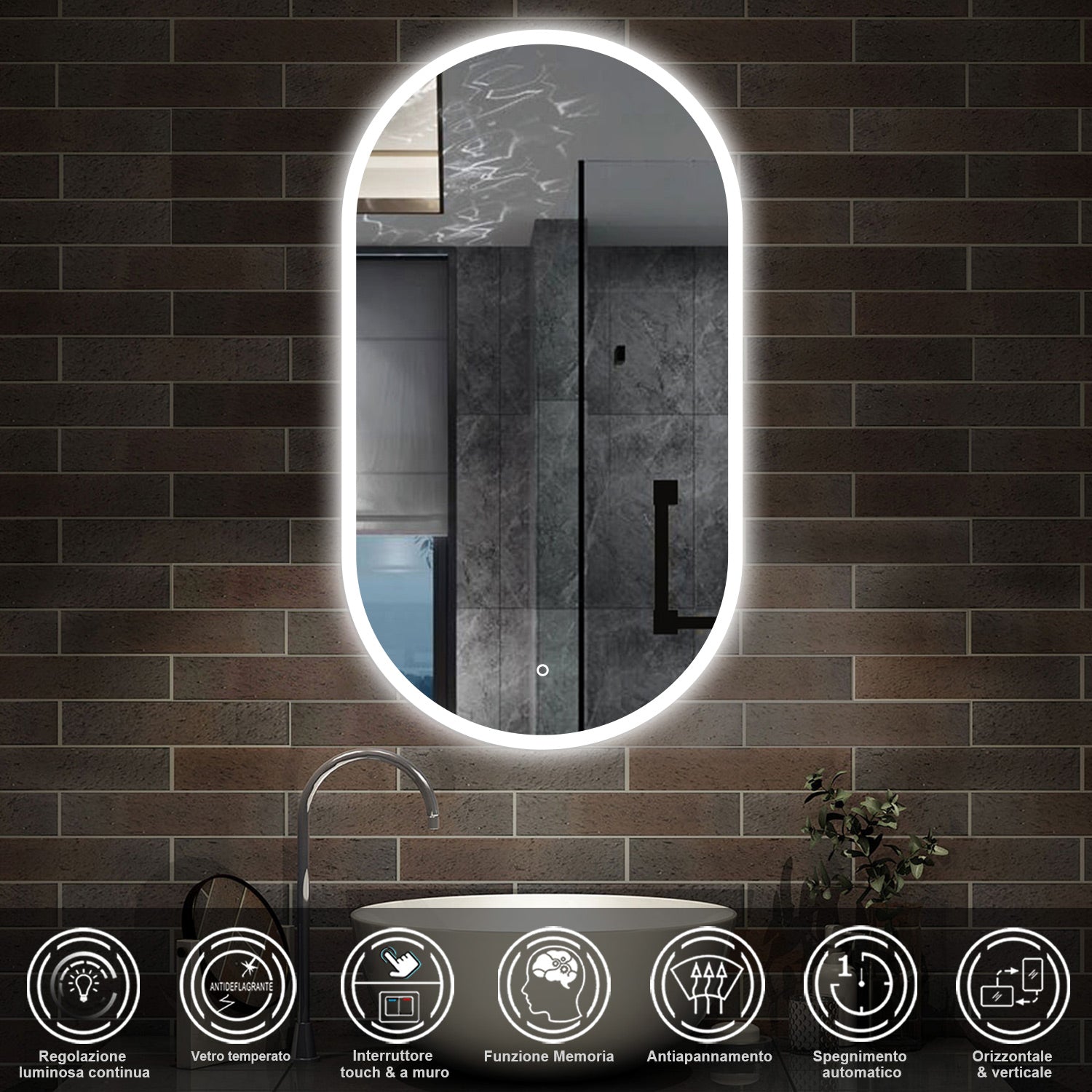 60 x 80 cm,AICA Specchio da Bagno LED con Luce,Regolabili,memoria, antiappannamento,CRI>90,autospegnimento