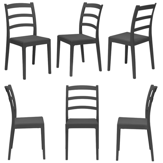 Set 6 sedie in polipropilene REA, MADE IN ITALY, impilabile, resistente ai raggi UV, design classico, ideale per sala da pranzo, cucina, sala d’attesa, bar, ristoranti o giardino, colore Antracite