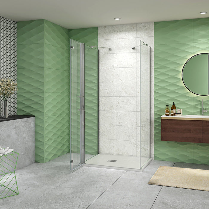 185 cm Box Doccia a Tre Lati Porta Pieghevole a Libro 110 cm Doppia Parete Fissa 80 cm Vetro da 6 mm Temperato Anticalcare Barra Stabilizzatrice 45 cm Cromo Lucido