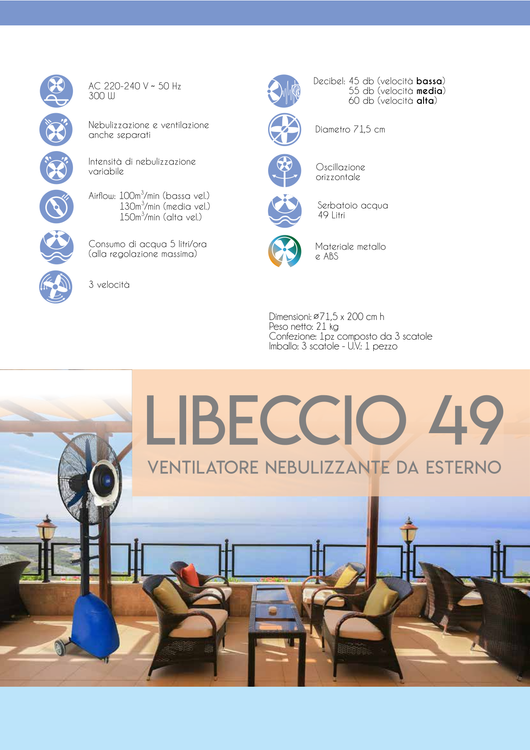 CFG Ventilatore Nebulizzatore Libeccio 49 Mist Fan 300 Watt Ev062 da Esterno