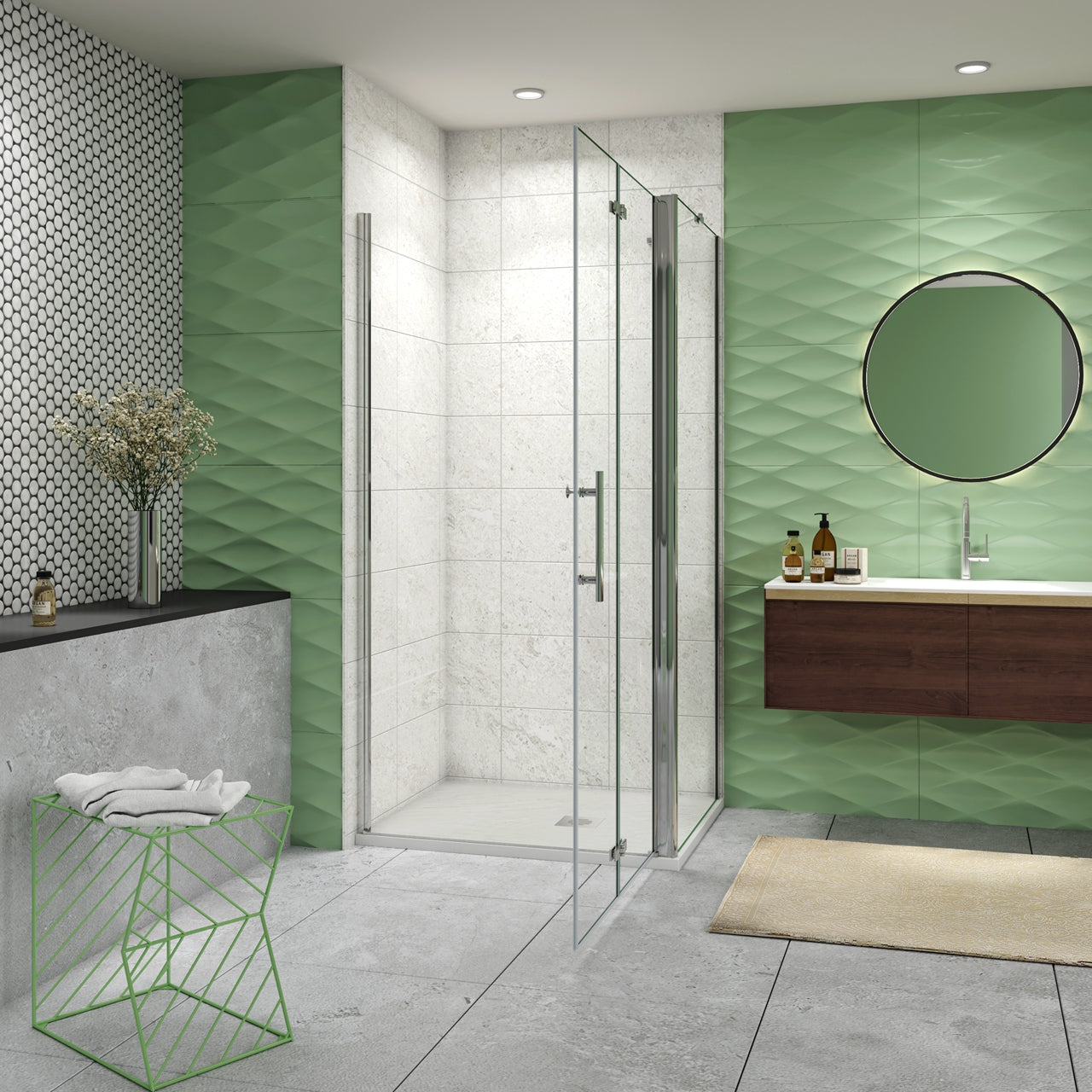 185 cm Box Doccia Angolare Porta Battente Pieghevole 76 cm Parete Fissa 90 cm Vetro da 6 mm Temperato Anticalcare Barra Stabilizzatrice 45 cm Cromo Lucido