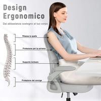 Sedia Ufficio Bracciolo Regolabile - RATTANTREE - con Supporto Lombare, Schienale Reclinabile 105°, Grigio