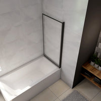 Parete Vasca Doccia 70xh.140cm Sopravasca Anta Girevole in Vetro Temperato 4 mm Trasparente con Bordo Nero Serigrafato