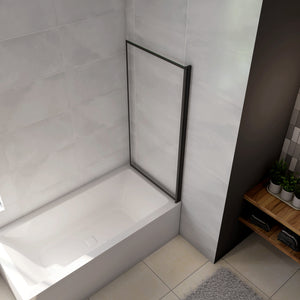 Parete Vasca Doccia 70xh.140cm Sopravasca Anta Girevole in Vetro Temperato 4 mm Trasparente con Bordo Nero Serigrafato