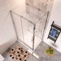 185 cm Box Doccia Angolare Porta Scorrevole con Parete Fissa Vetro Temperato 5 mm Trasparente Telaio Cromato Lucido 150x70 cm