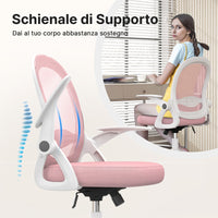 Sedia Ufficio con Supporto Lombare - RATTANTREE - Sedia Ufficio da Scrivania ergonomica Braccioli 90° Regolabile - Rosa