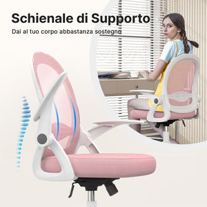 Sedia Ufficio con Supporto Lombare - RATTANTREE - Sedia Ufficio da Scrivania ergonomica Braccioli 90° Regolabile - Rosa