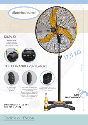 CFG Ventilatore a piantana Silente 32 silenzioso motore DC da 130W funzione Sleep e FEEL timer oscillazione dimaetro 76 cm altezza 170cm