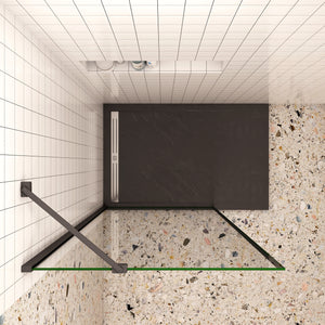 90x200cm Walk In Parete Per Doccia in Vetro Temperato 8mm Anticalcare con Bordo Nero Serigrafato Barra Stabilizzatrice da 45 cm