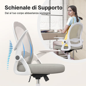 Sedia gaming bambino - RATTANTREE - Sedia ufficio piccola - Rete traspirante, braccioli regolabili - Grigio