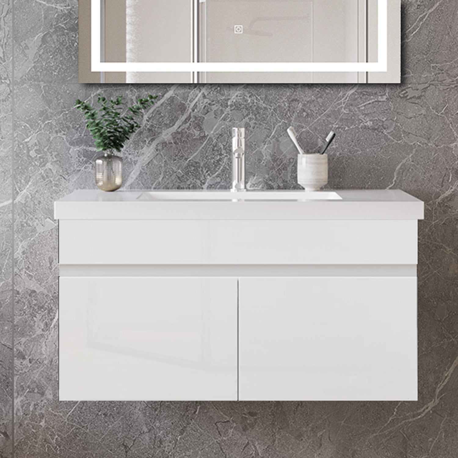 Mobile bagno sospeso con lavabo da incasso 79 cm,bianco, 2 ante.