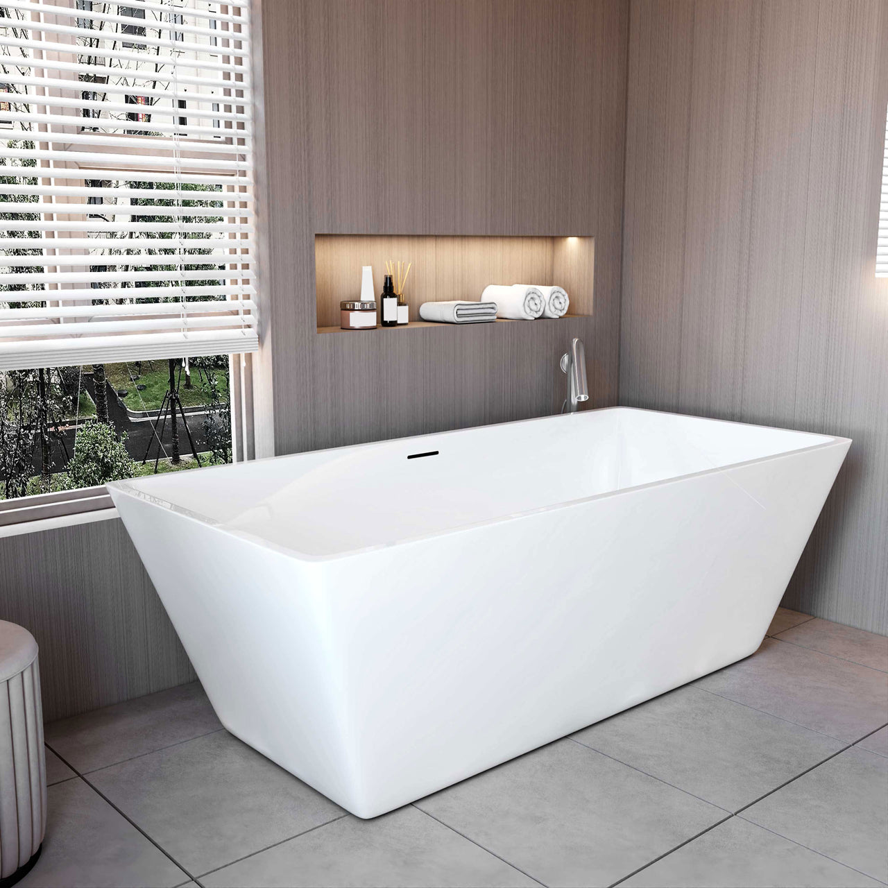 Vasca da Bagno a Isola Freestanding in Acrilico da 170x80x58 cm, Colore Bianco, Forma Rettangolare