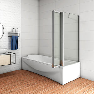 100x140cm Parete Doccia Sopravasca Angolare 4 Ante Pieghevoli Vetro 4 mm con Parete Laterale 60cm Vetro Temperato 6 mm Trasparente Telai Cromi Lucidi