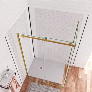 Box Doccia Angolare 130X90 cm H.195 cm Porta Scorrevole con Parete Fissa Vetro 8 mm Temperato Anticalcare Trasparente Telaio Cromo Dorato