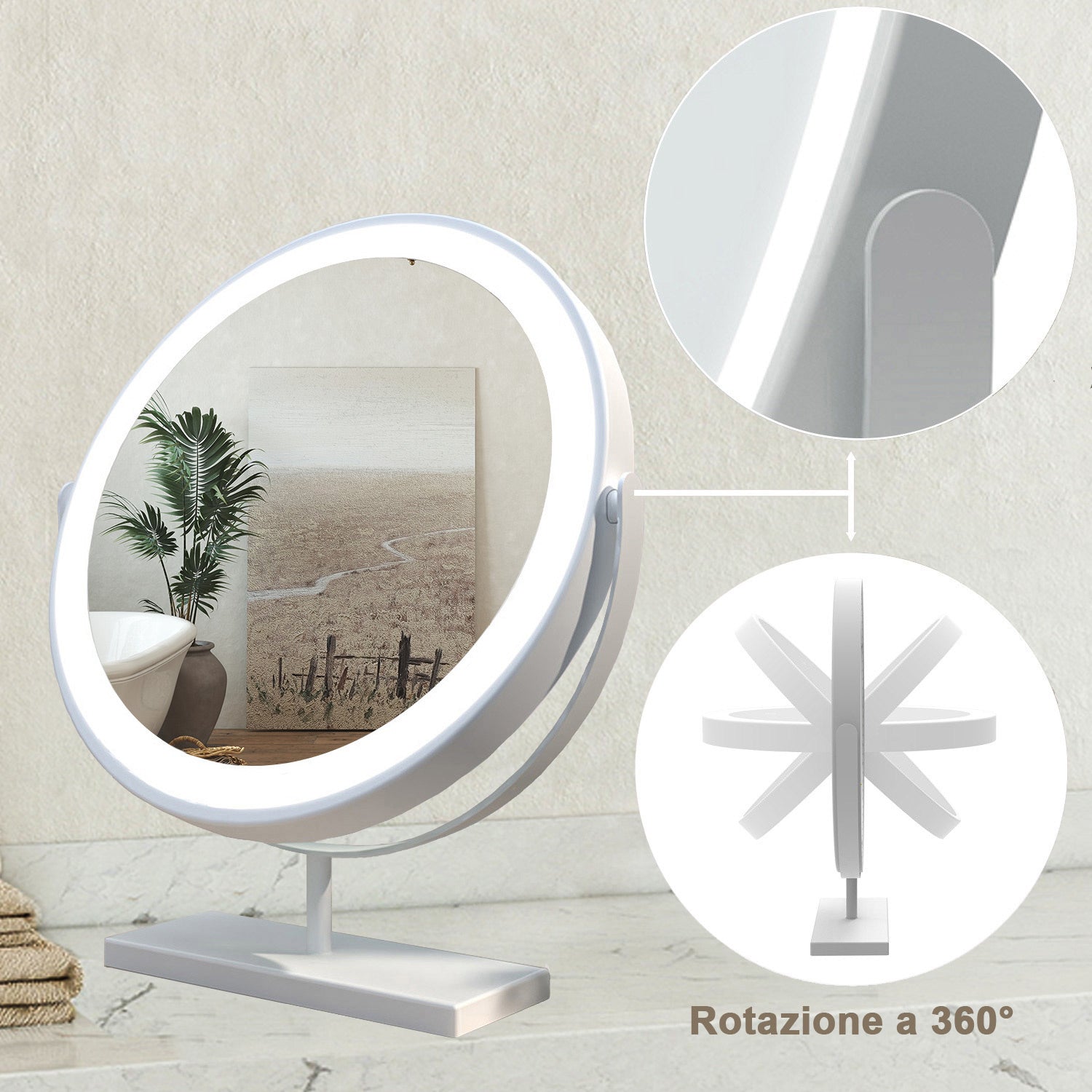 40x48cm Specchio da trucco a posizionamento statico LED + Touch Control + 3 temperature di colore regolabili