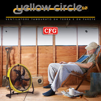 CFG Ventialatore da terra e da parete diametro 60 cm 5 pale in ABS 3 velocità oscillazione 220v 120 Watt Colore: Nero e Giallo