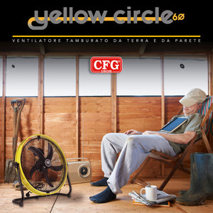 CFG Ventialatore da terra e da parete diametro 60 cm 5 pale in ABS 3 velocità oscillazione 220v 120 Watt Colore: Nero e Giallo