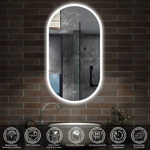 50 x 90 cm,AICA Specchio da Bagno LED con Luce,Regolabili,memoria, antiappannamento,CRI>90,autospegnimento