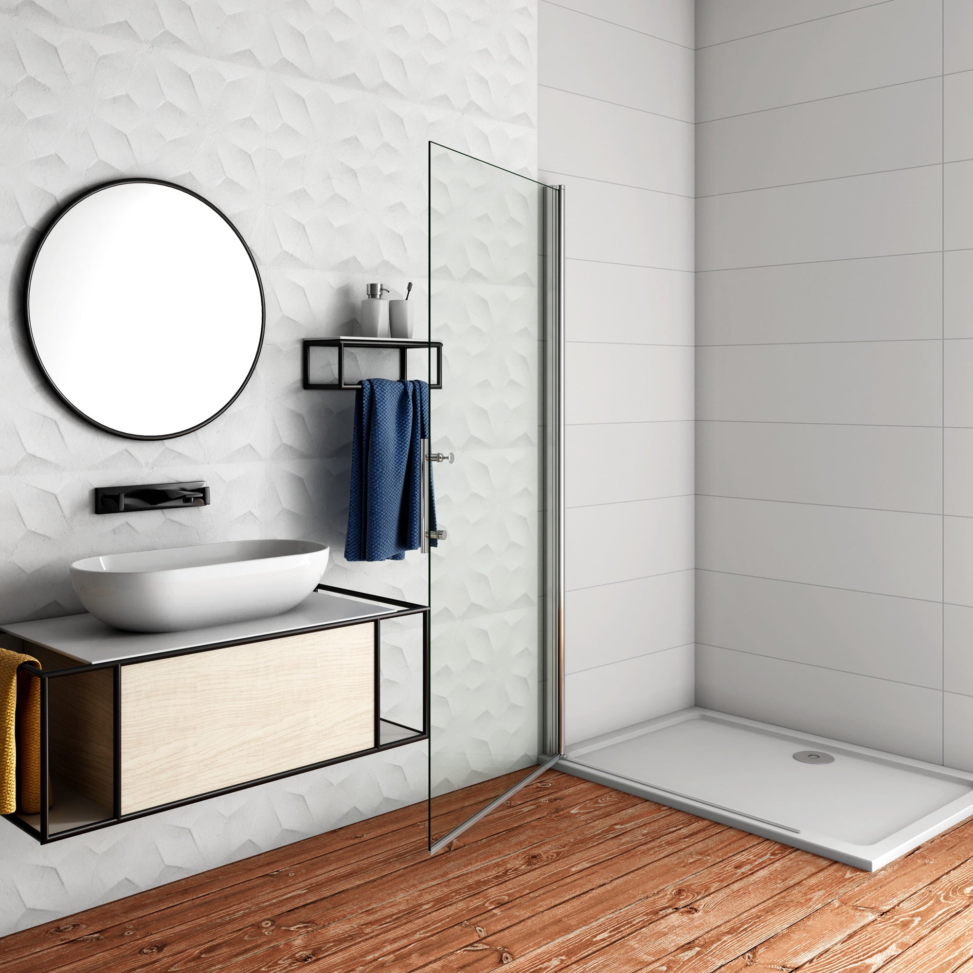 WALK IN Parete Doccia Movibile Pivotante 75x187 cm in Vetro 6 mm Trasparente Temperato Anticalcare Telaio Cromato Lucido