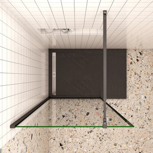 120x200cm Walk In Parete Per Doccia in Vetro Temperato 8mm Anticalcare con Bordo Nero Serigrafato Barra Stabilizzatrice da 73-120 cm