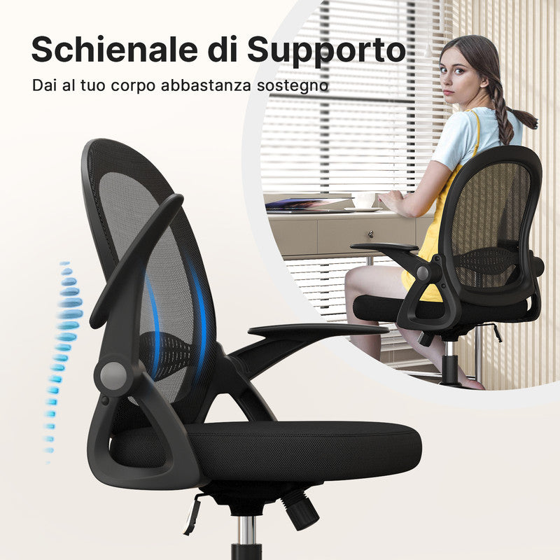 Sedia Ufficio con Supporto Lombare - RATTANTREE - Sedia Ufficio da Scrivania ergonomica Braccioli 90° Regolabile - Nero