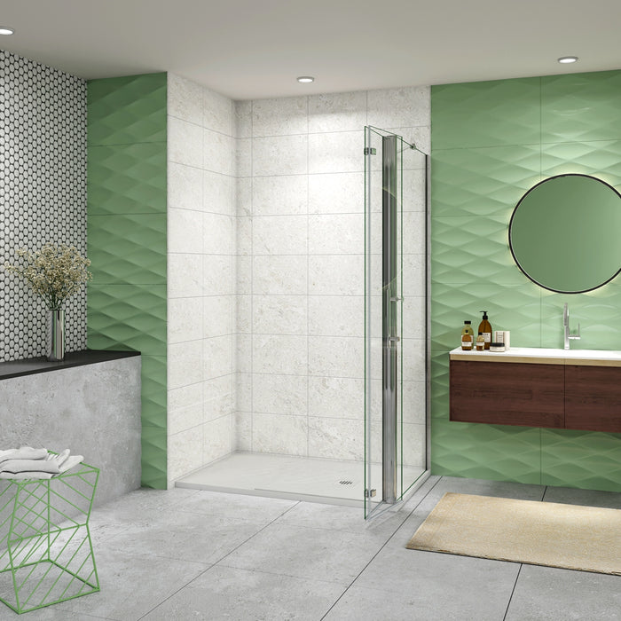 185 cm Box Doccia Walk In  Parete Fissa 90 cm + Porta Pieghevole 97 cm Vetro da 6 mm Temperato Anticalcare Barra Stabilizzatrice 45 cm Cromo Lucido