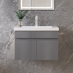 Mobile bagno sospeso con lavabo da incasso 59 cm,bianco, 2 ante.