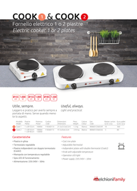 Melchioni Family | Fornello Elettrico COOK2, con 2 Piastre Elettriche Indipendenti da 15 e 18 cm, Termostato Regolabile, Potenza 1000W e 1500W, Fornello da Campeggio Resistente alle Temperature
