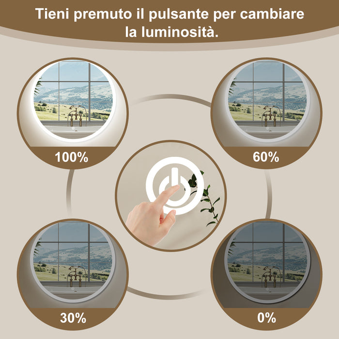 AICA Specchio Da Bagno Rotondo Da 120cm con LED, Antiappannamento, 3 Temperature Colore