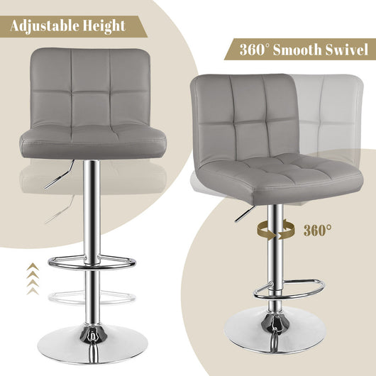 Set di 2 sgabelli da bar in pelle PU - RATTANTREE - regolabile in altezza, sgabello da cucina con schienale - grigio