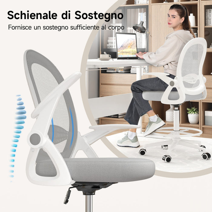 Sedia ufficio altezza alta - Mesh Drafting Chair - Altezza e Poggiapiedi Regolabili - braccioli regolabili - Capacità di Carico 120 kg - Grigio